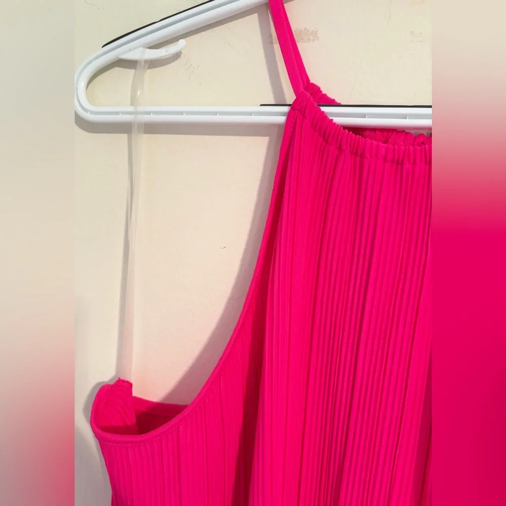 NWT Womens A New Day Hot Pink Pleated Halter Neck Thin Breathable Dress Sz Large - Picture 7 of 15